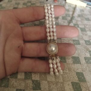 Handmade designer 3 strand cultured pearl bracelet